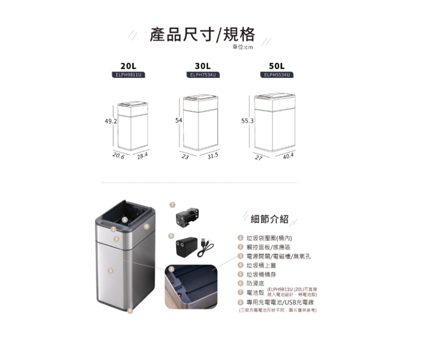 不鏽鋼雙開除臭感應垃圾桶